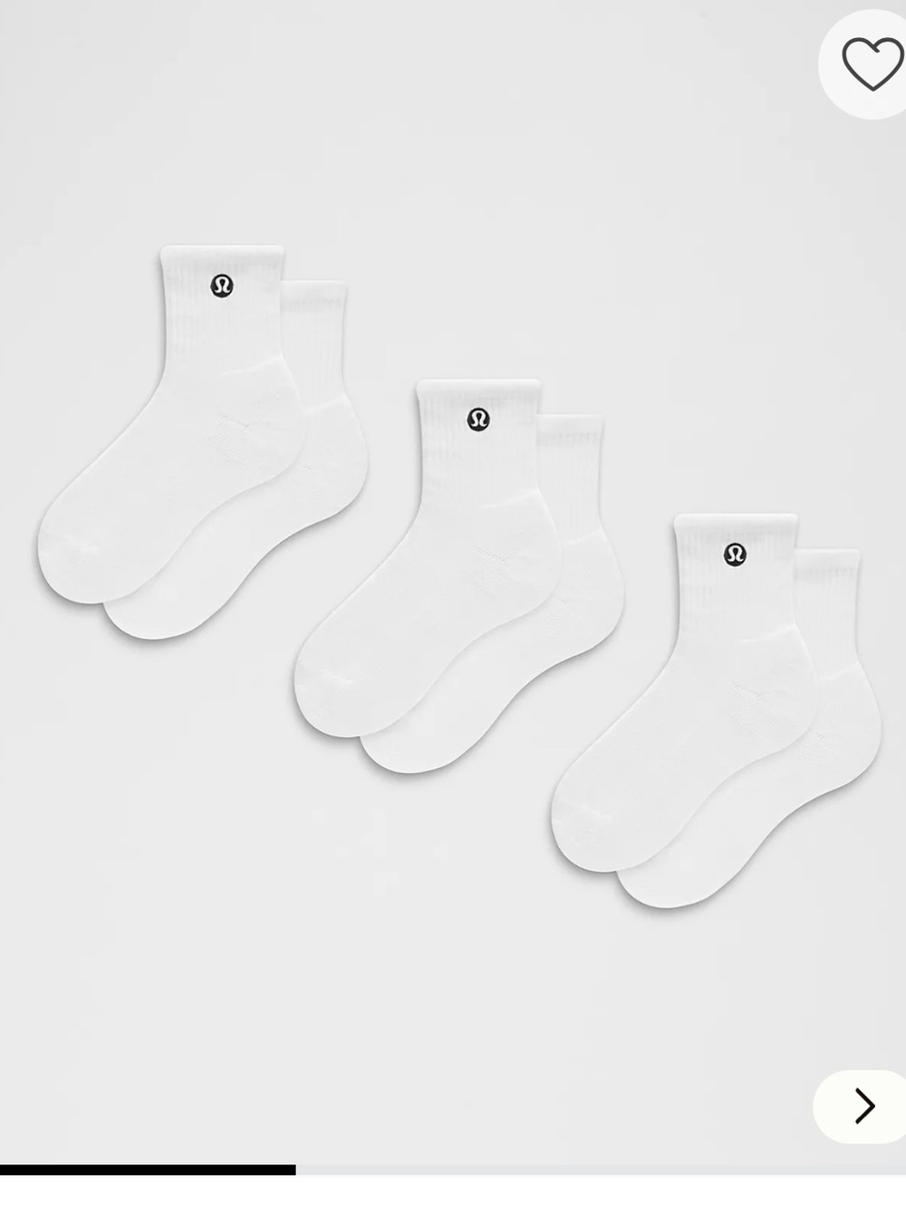 NWT Lululemon Athletica Daily Essential Socks - White 3 Pairs Unisex XL Quarter